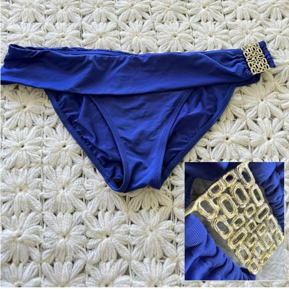 TRINA TURK Cobalt Blue Gold Embellished Bikini Bottoms